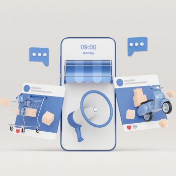 E-Commerce-Mobil Foto eines Handys mit E-Commerce-Symbolen im Hintergrund über E-Commerce im Vordergrund. Dieses Bild veranschaulicht meine Umschulung im E-Commerce und meine vertiefte Auseinandersetzung mit dem Thema.